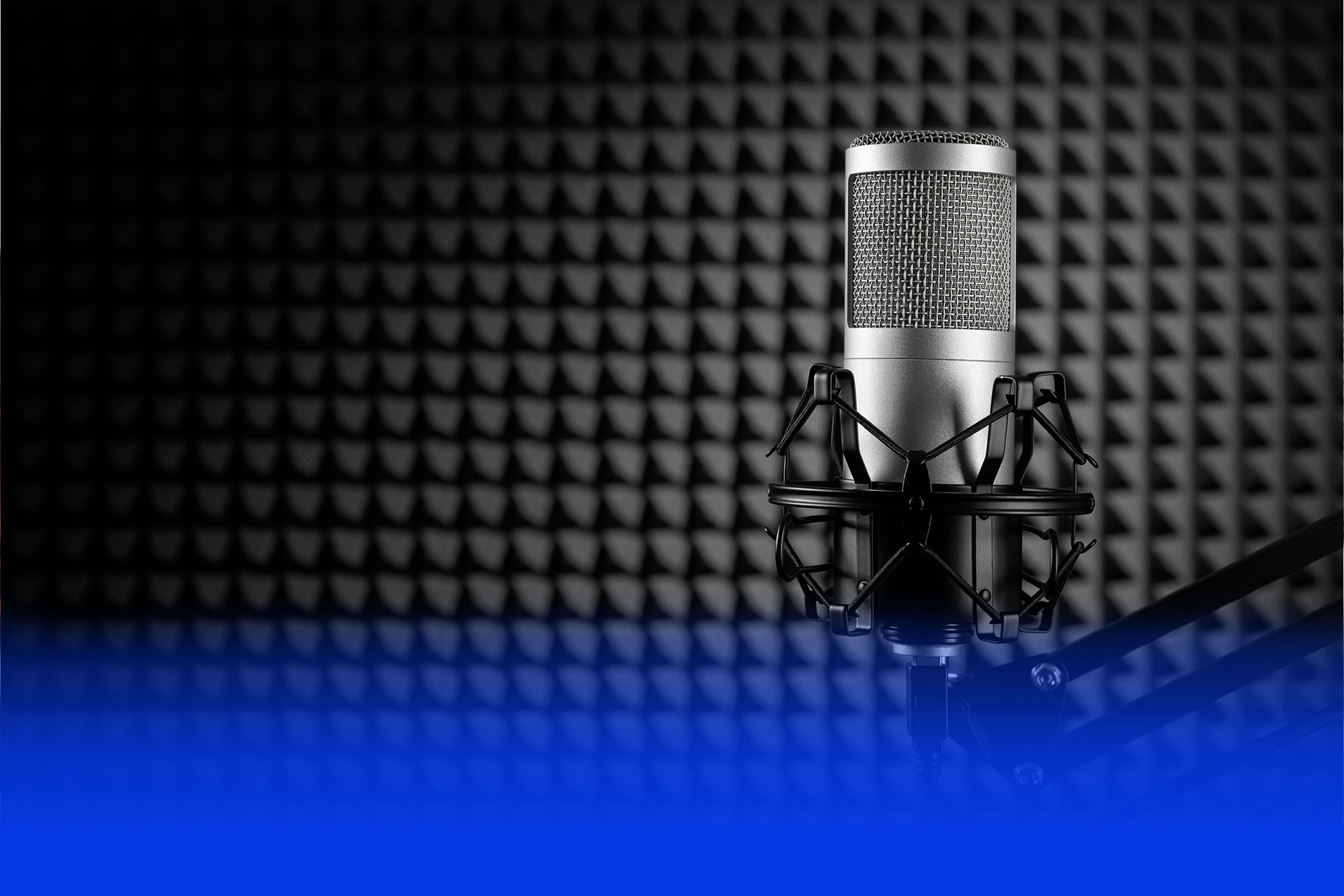 Audiodesign — Studio-Mikrofon vor Akustikwand